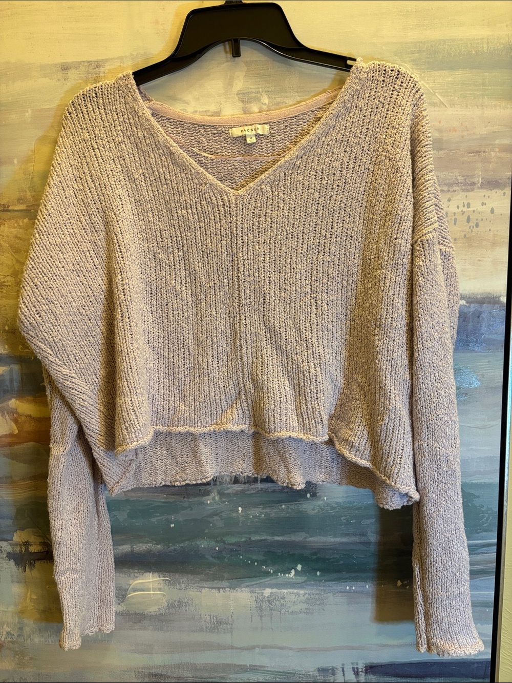 PacSun Lavender V-Neck Cropped Knit Sweater
